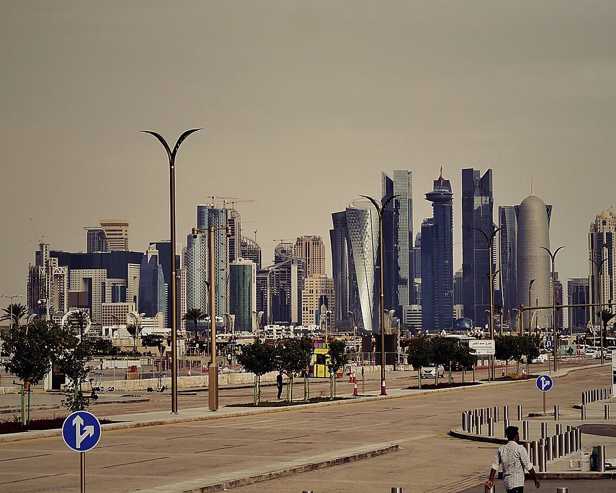 The West Bay skyline of Doha seen across the bay